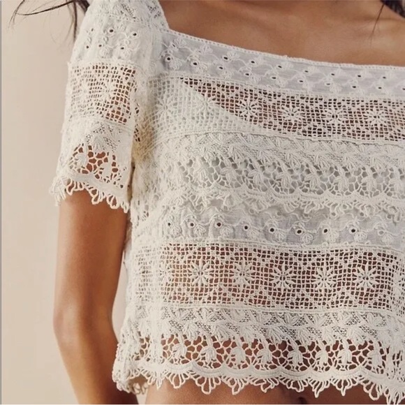 NWT Free People FP One Amelie Crochet Lace Top in Ivory sz S - Picture 2 of 4